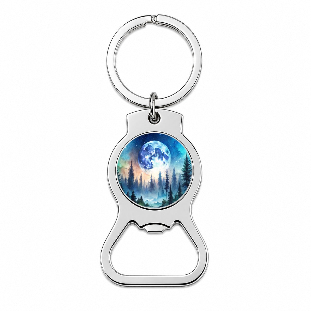 Fantasy Sci-fi World Moon Rising Over Forest Bottle Opener Keychain