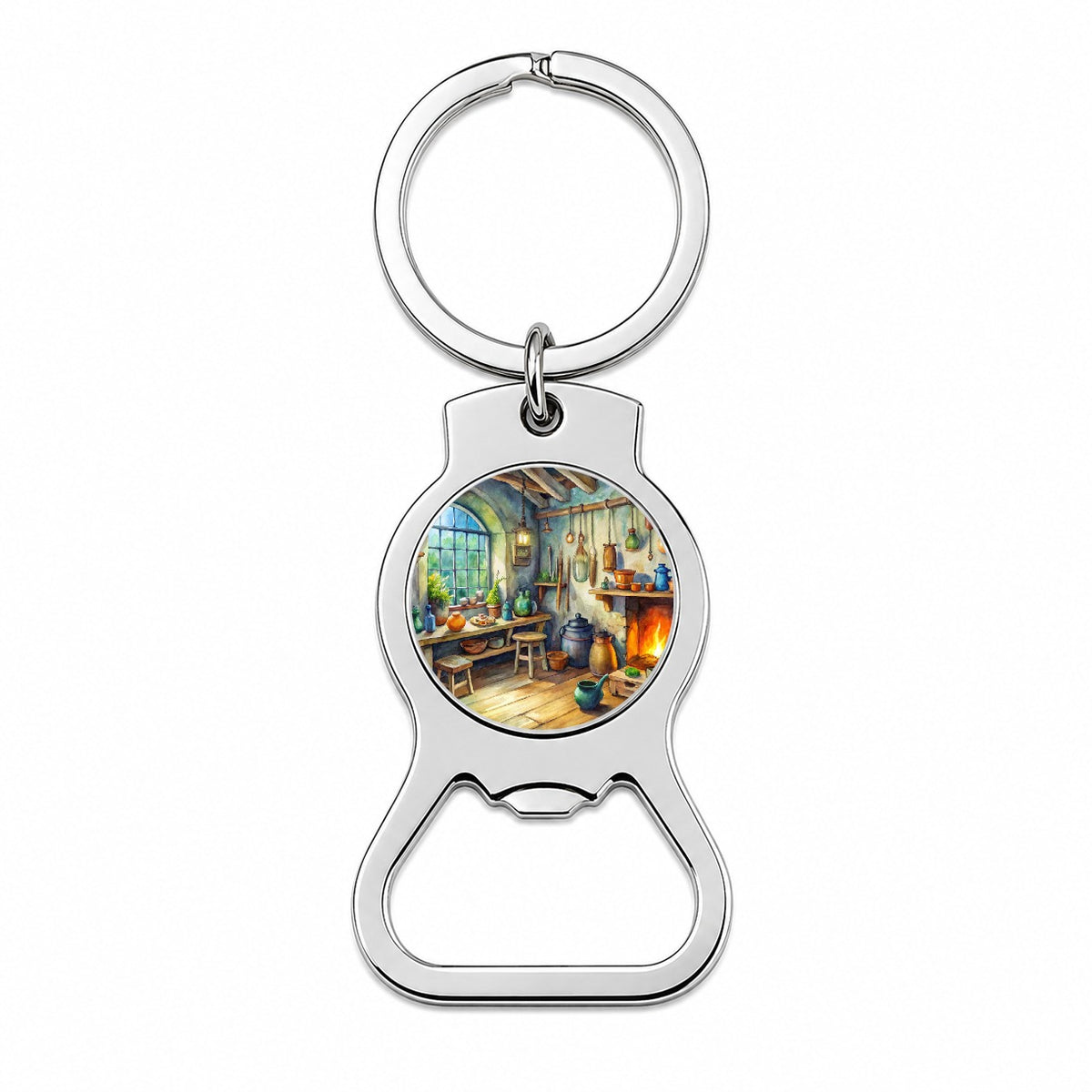 Fantasy Witch's Workshop Watercolor Bottle Opener Keychain
