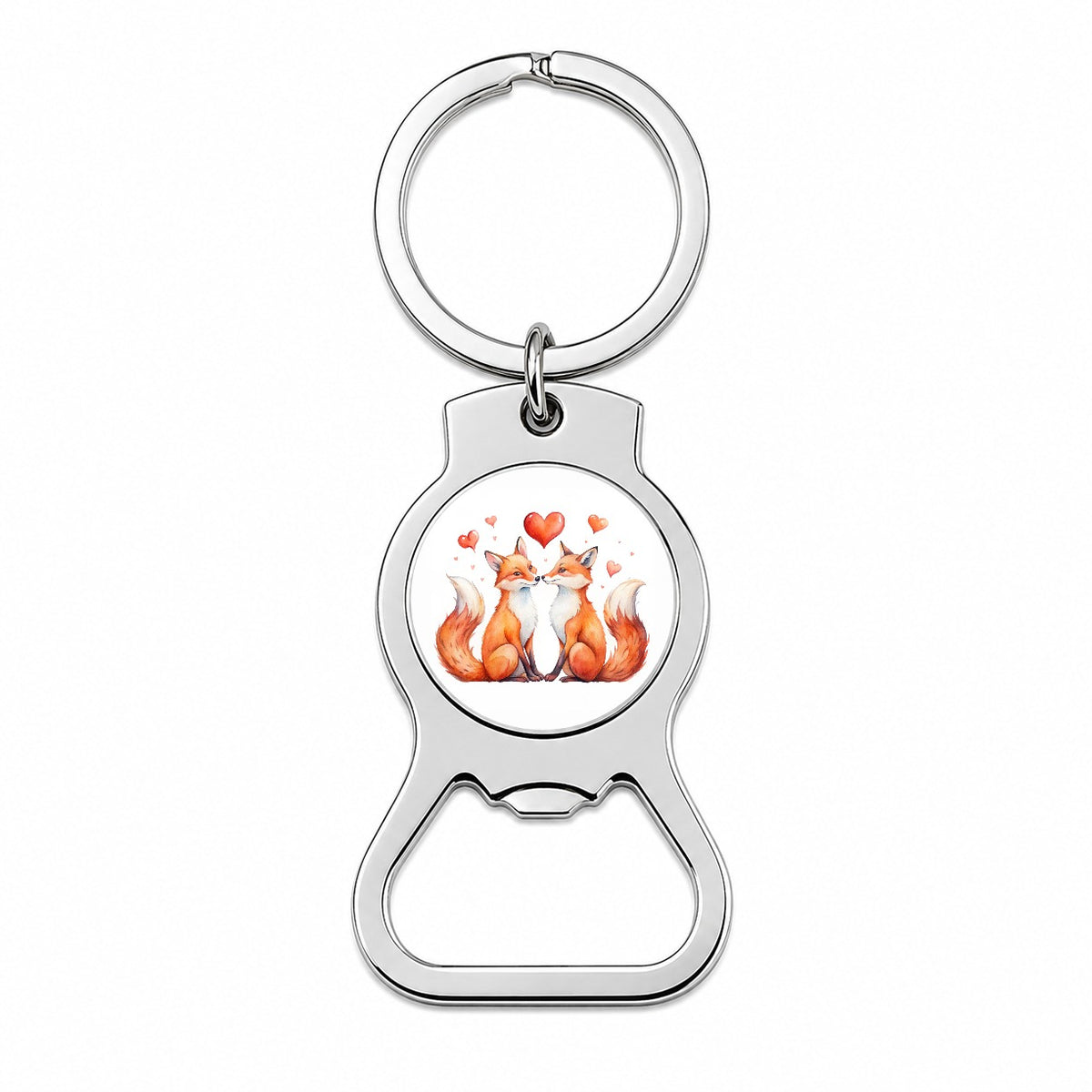 Foxes In Love With Hearts Valentine's Day Bottle Opener Keychain