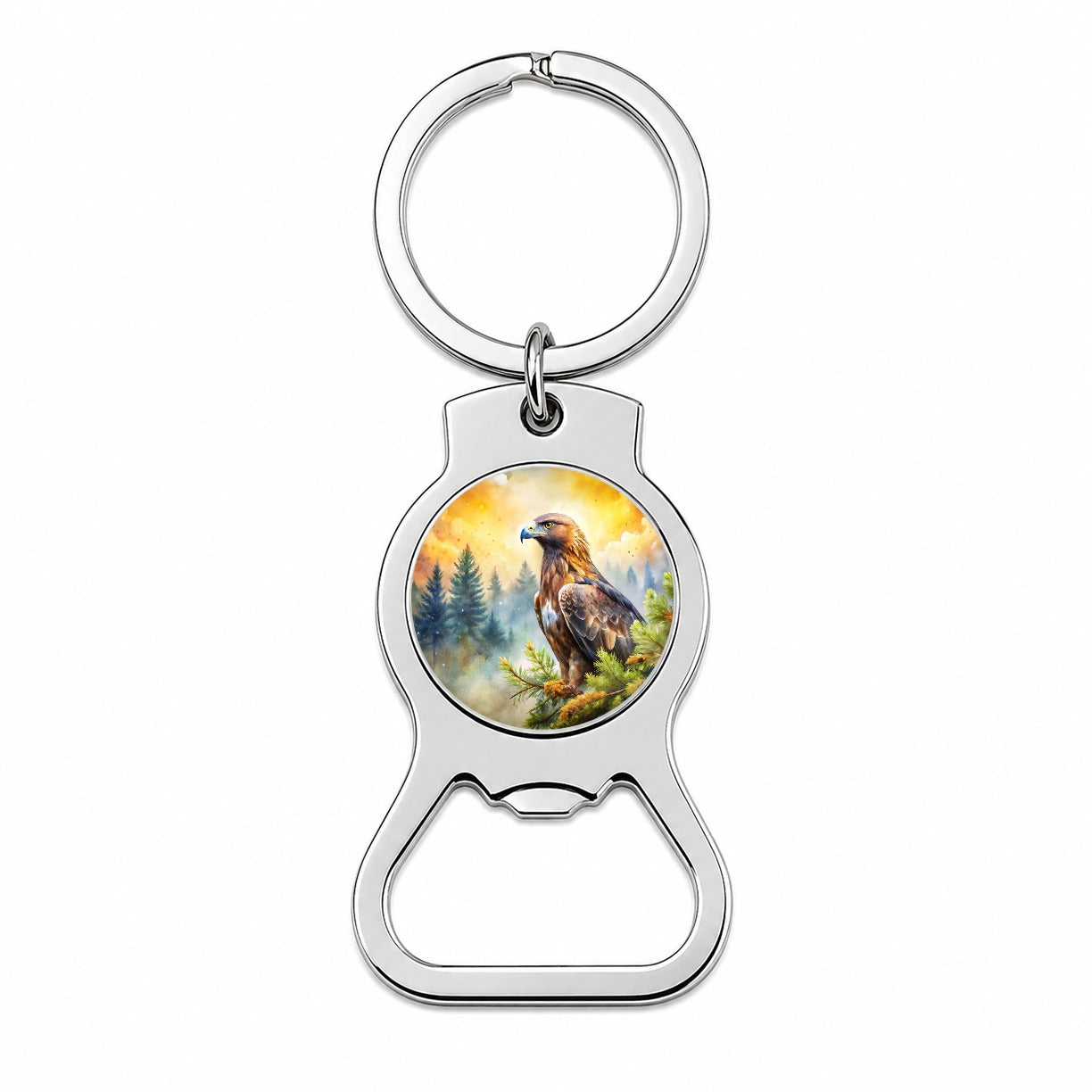 Golden Eagle Raptor Bird Of Prey In Tree Watercolor Bottle Opener Keychain