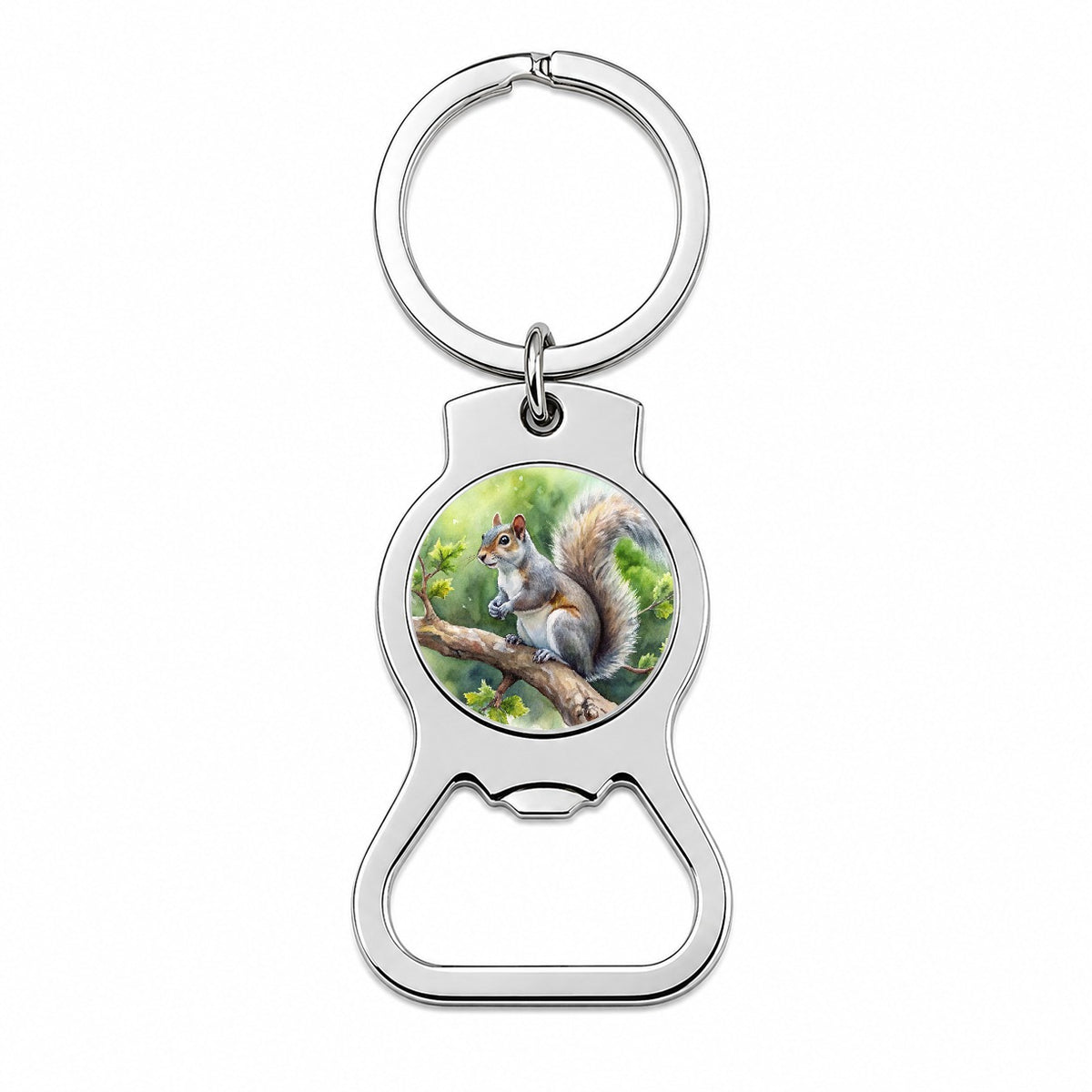 Gray Squirrel In Tree Watercolor Bottle Opener Keychain