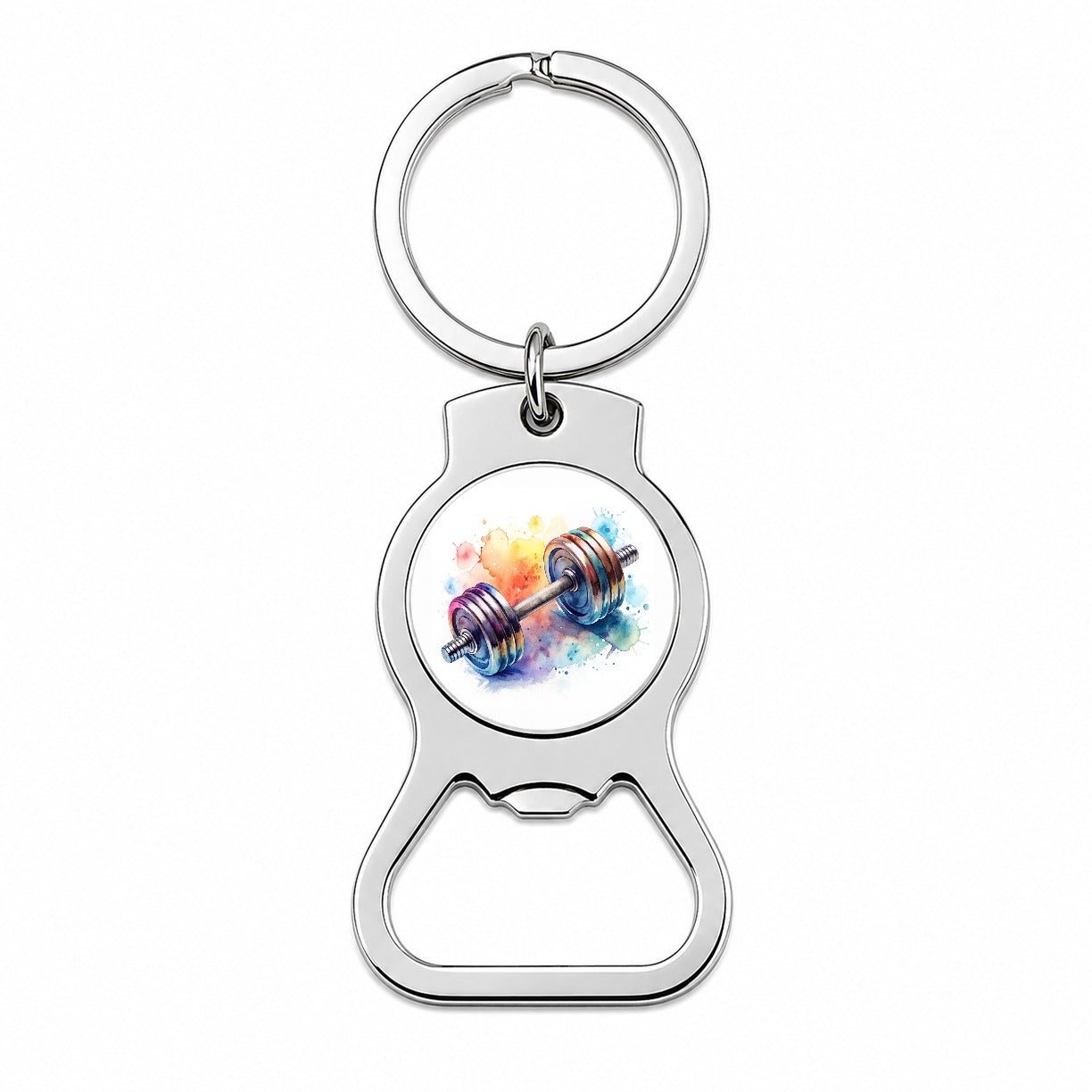 Gym Workout Dumbbells Weights Watercolor Bottle Opener Keychain
