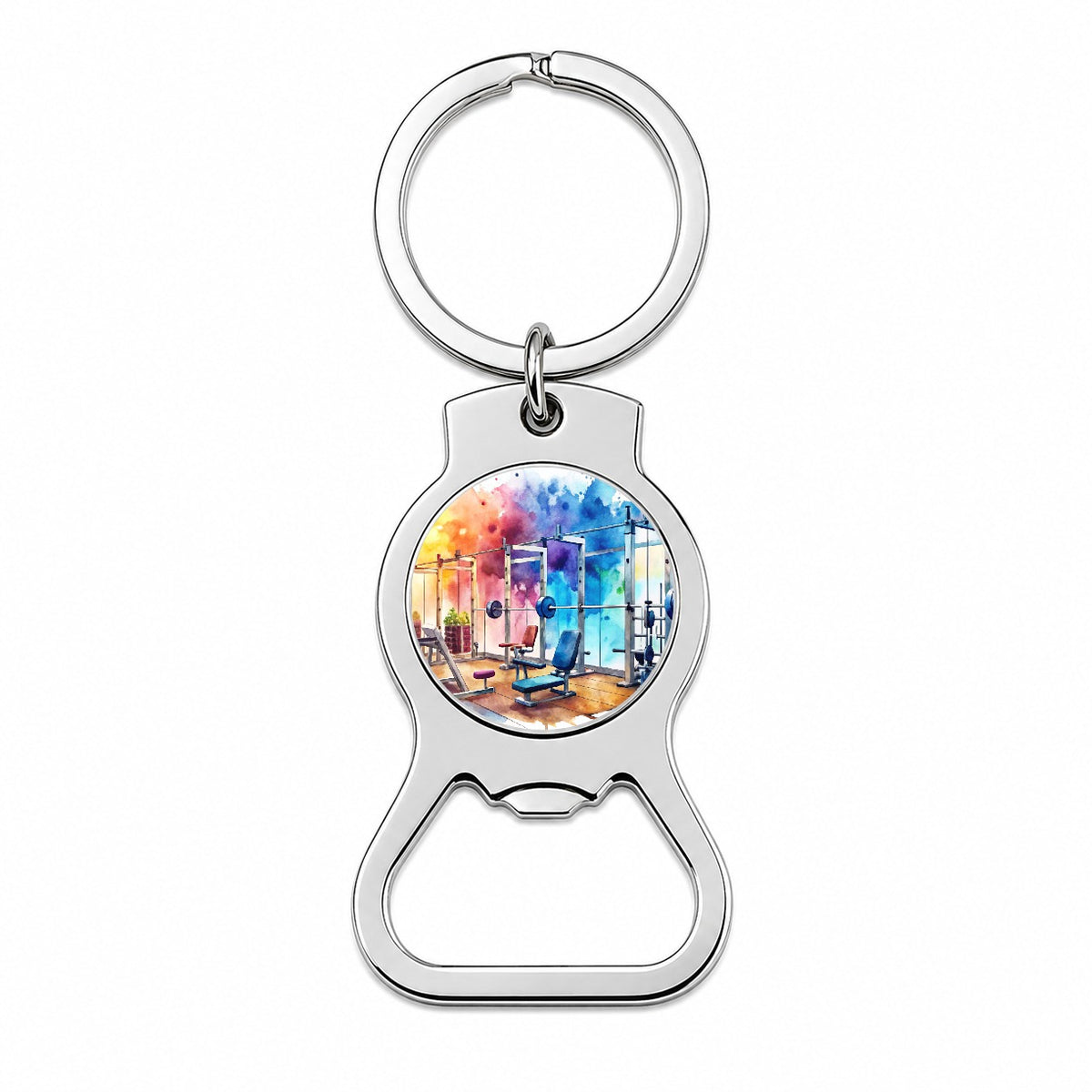 Gym Workout Equipment Watercolor Bottle Opener Keychain
