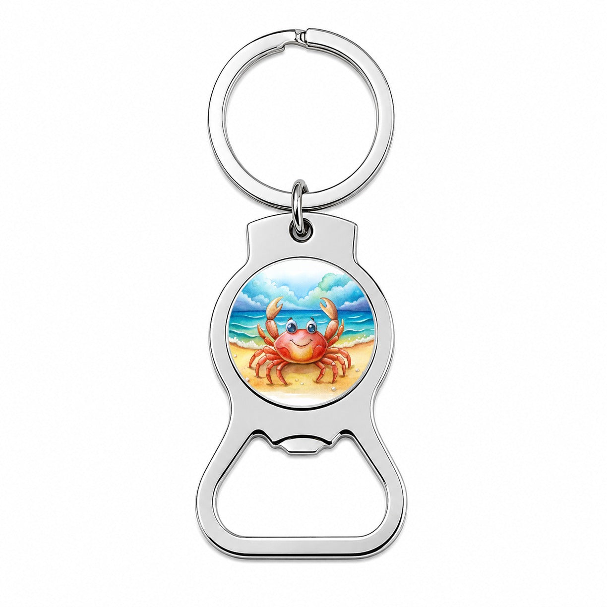 Happy Crab On The Tropical Beach Watercolor Bottle Opener Keychain
