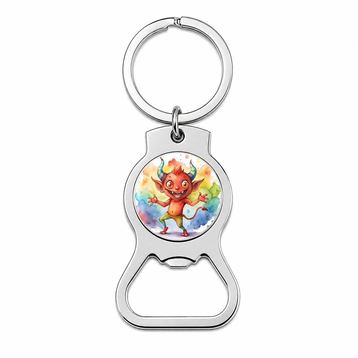 Happy Short Dancing Demon Watercolor Bottle Opener Keychain