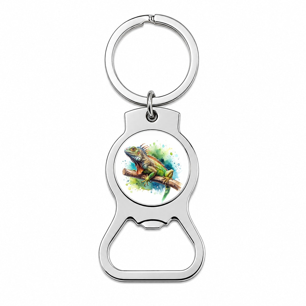 Iguana Lizard On Branch Reptile Watercolor Bottle Opener Keychain