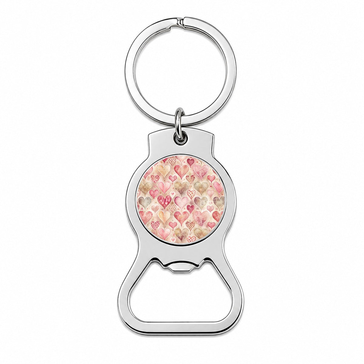 Kitschy Valentine's Day Hearts Pattern Bottle Opener Keychain