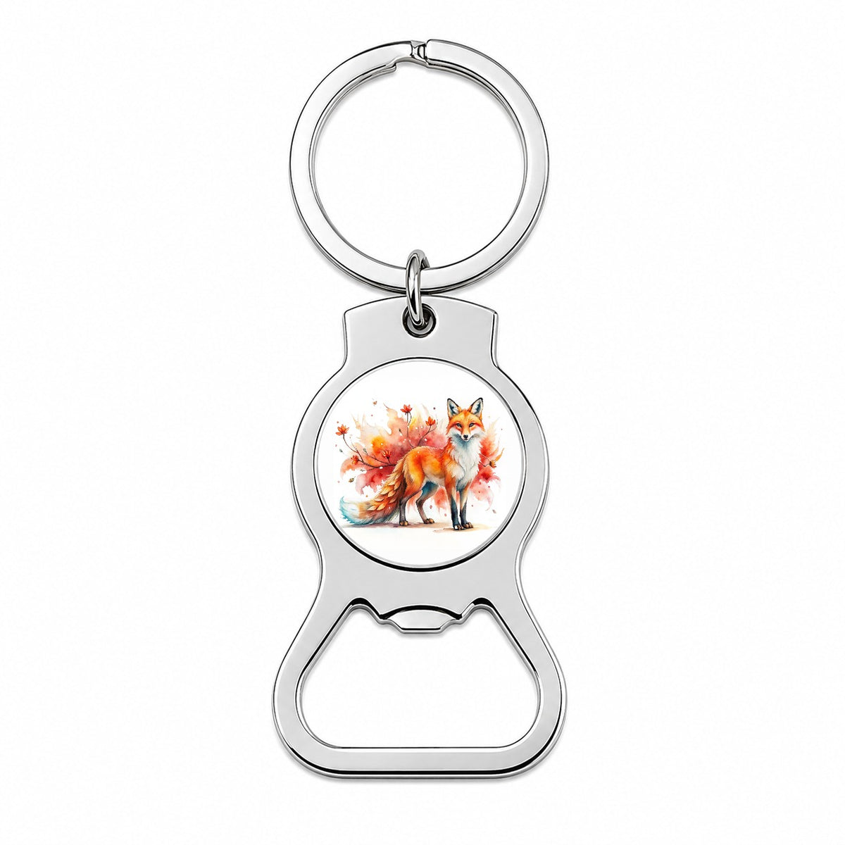 Kitsune Fox Asian Japanese Spirit Animal Folklore Watercolor Bottle Opener Keychain