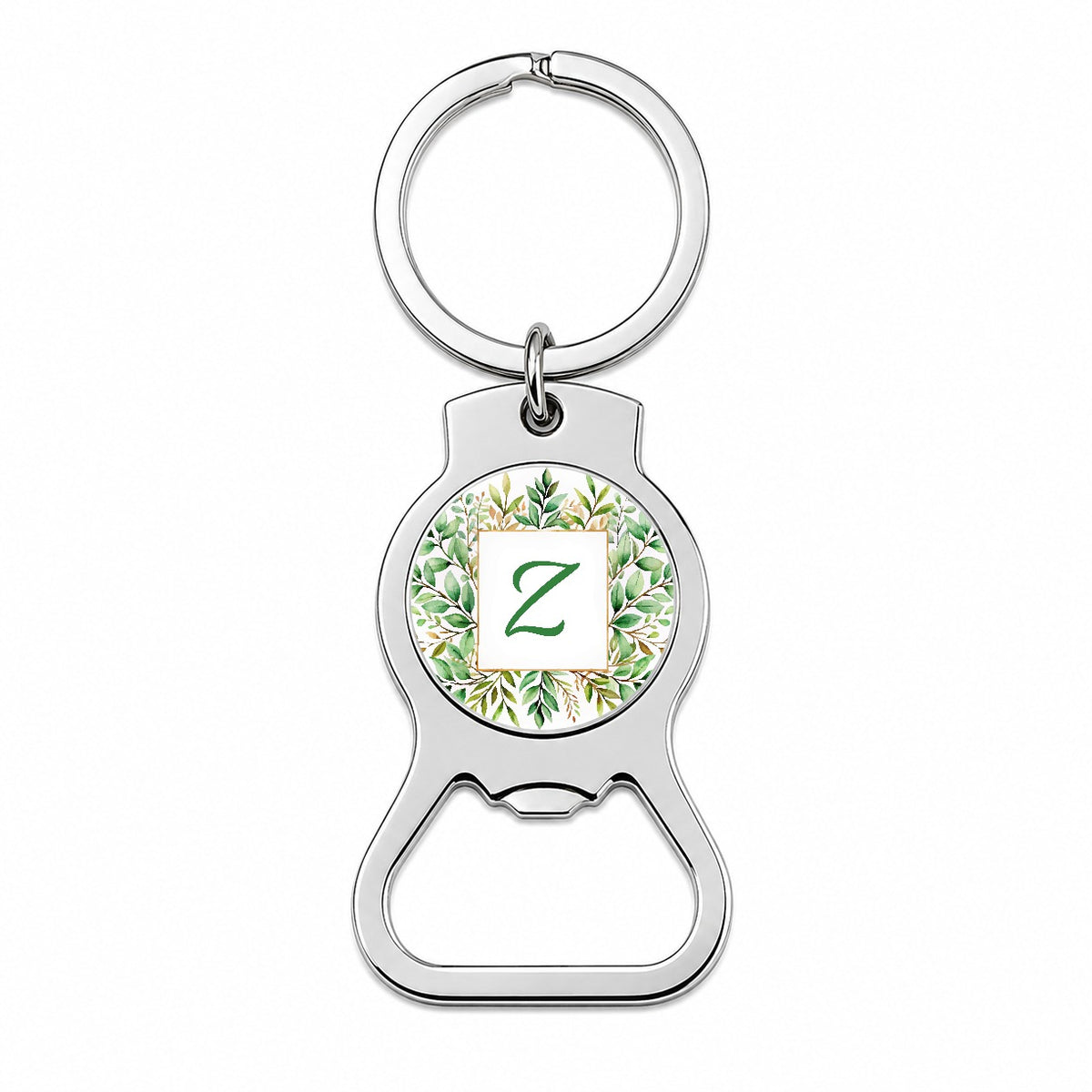Letter Z Initial Monogram Frame Leaf Bottle Opener Keychain