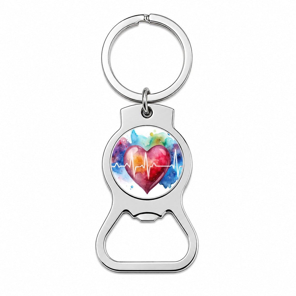 Life Pulse Heart Beat Doctor Nurse RN EMT Watercolor Bottle Opener Keychain