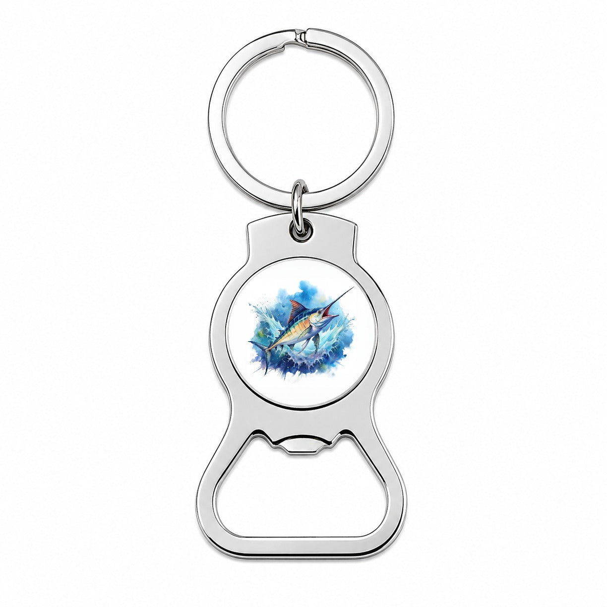 Marlin Jumping In The Ocean Deep Sea Sport Fishing Watercolor Bottle Opener Keychain
