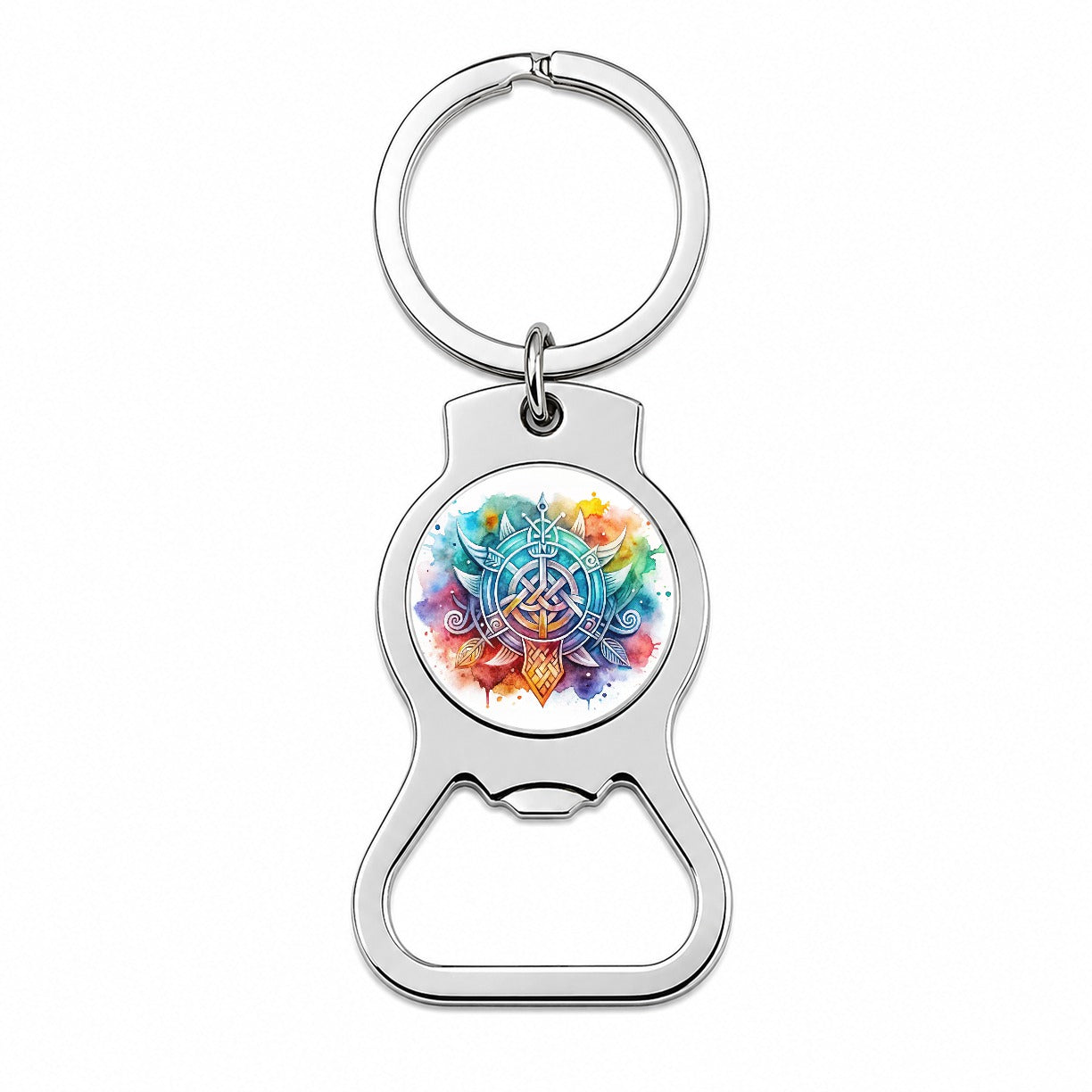 Norse Viking Symbols Watercolor Bottle Opener Keychain