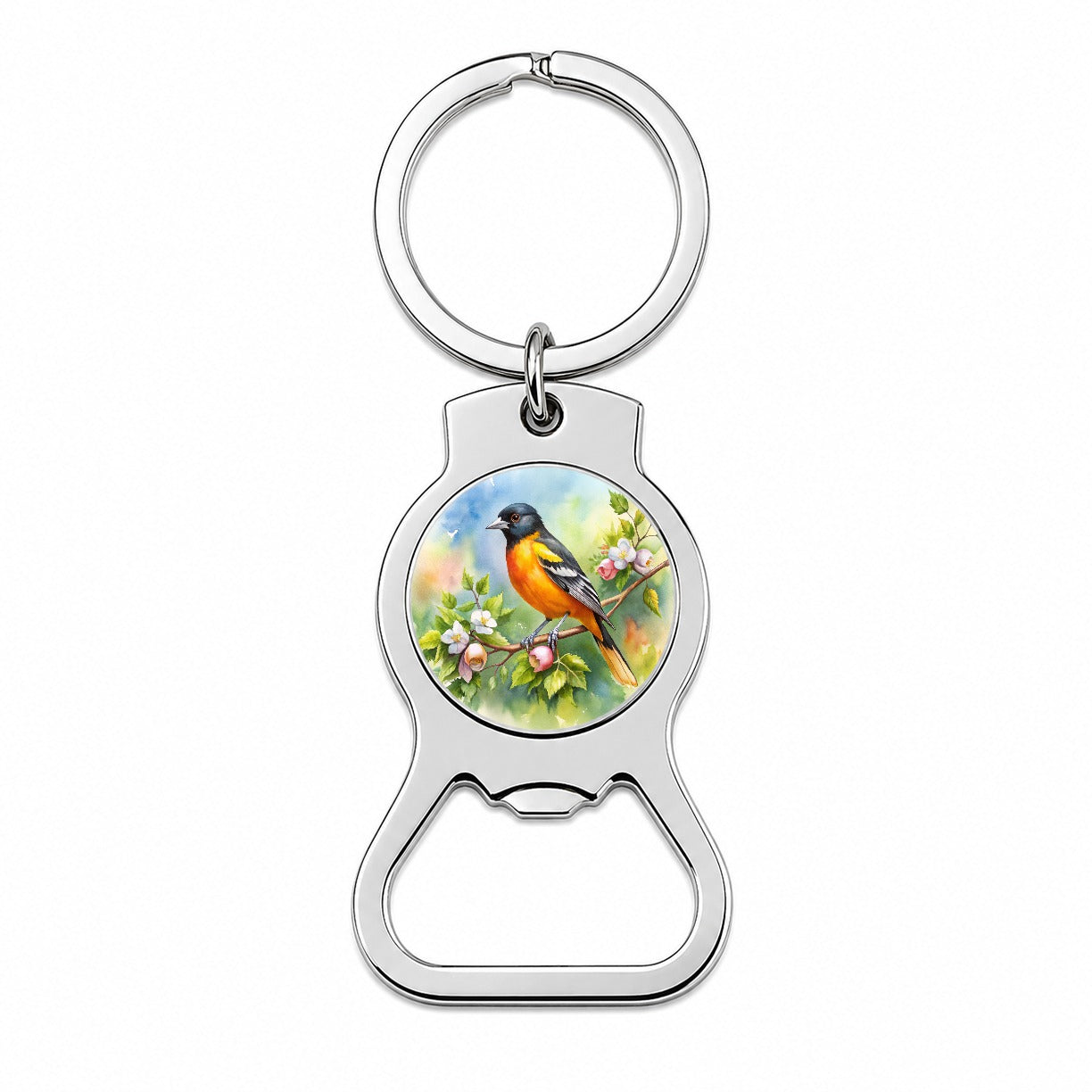 Oriole In Tree Bird Watercolor Bottle Opener Keychain