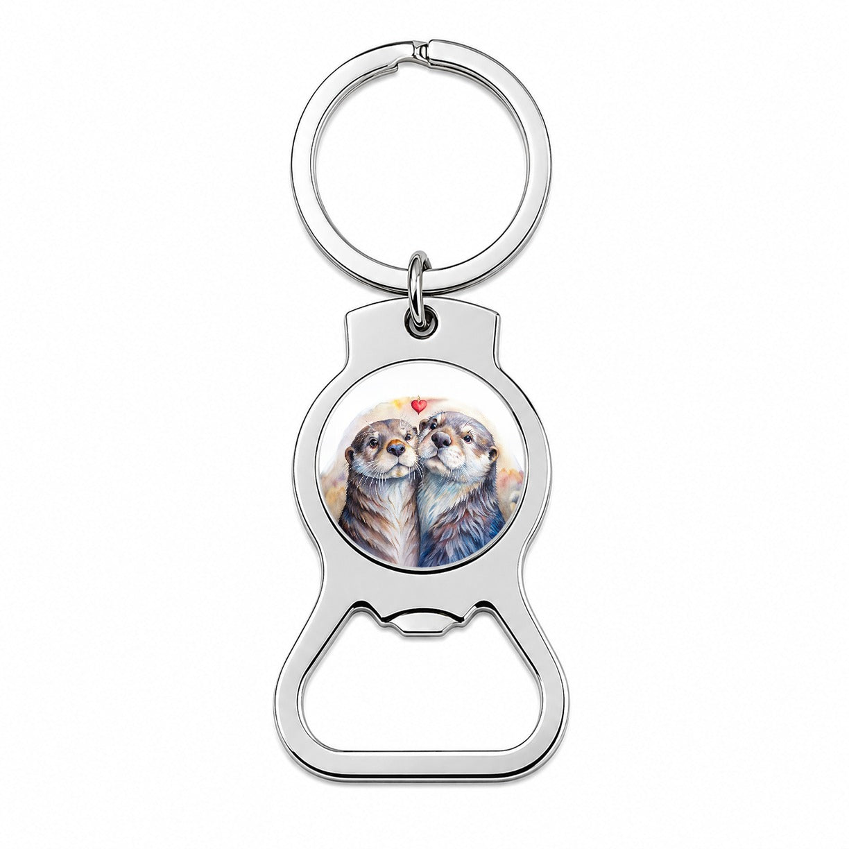 Otters In Love Heart Valentine's Day Bottle Opener Keychain