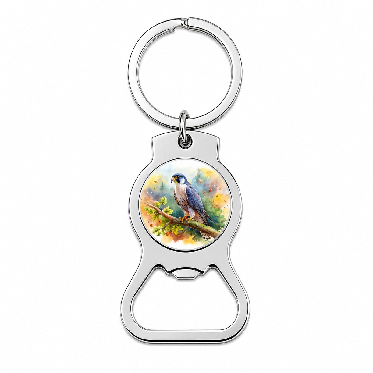 Peregrine Falcon Raptor Bird Of Prey In Tree Watercolor Bottle Opener Keychain