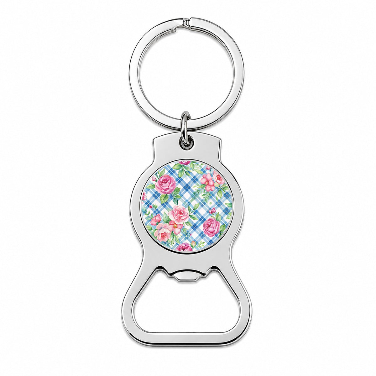Pretty Pink Flowers Floral Blue Wallpaper Bottle Opener Keychain
