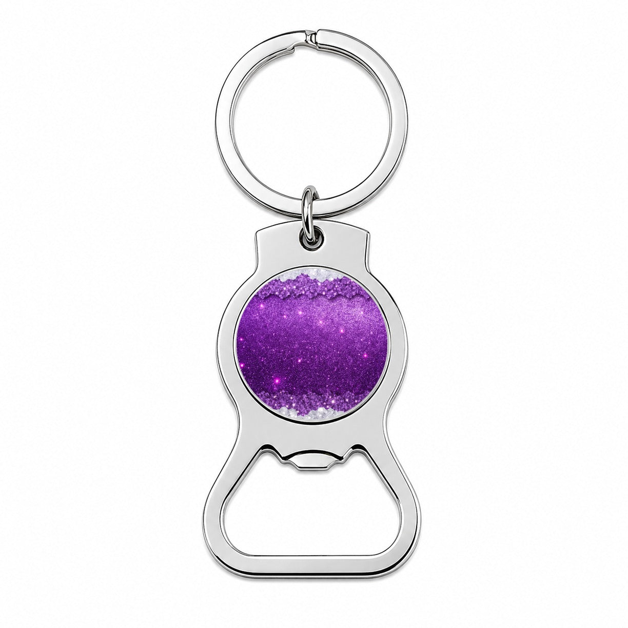 Purple Faux Glitter Bottle Opener Keychain