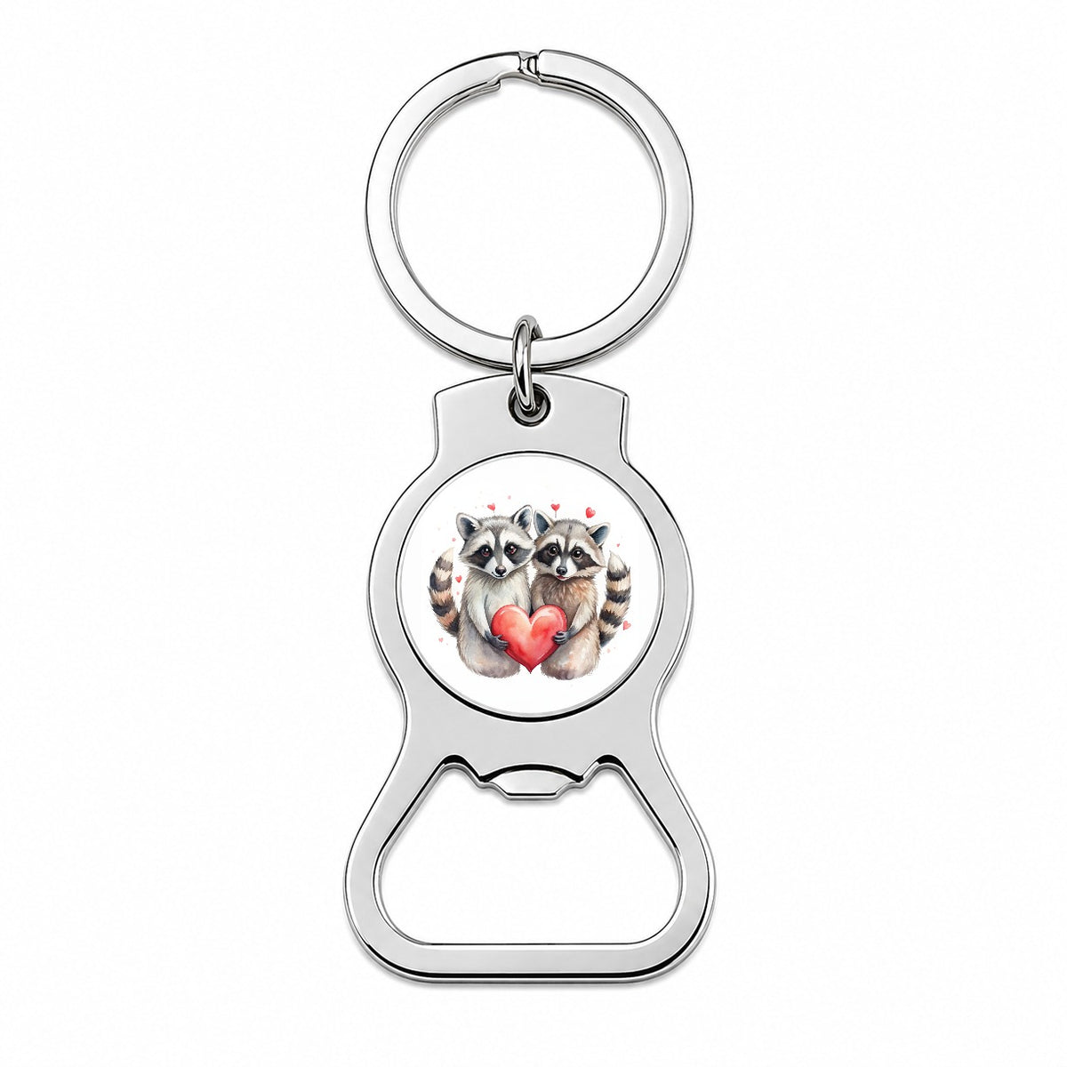 Raccoons In Love With Hearts Valentine's Day Bottle Opener Keychain