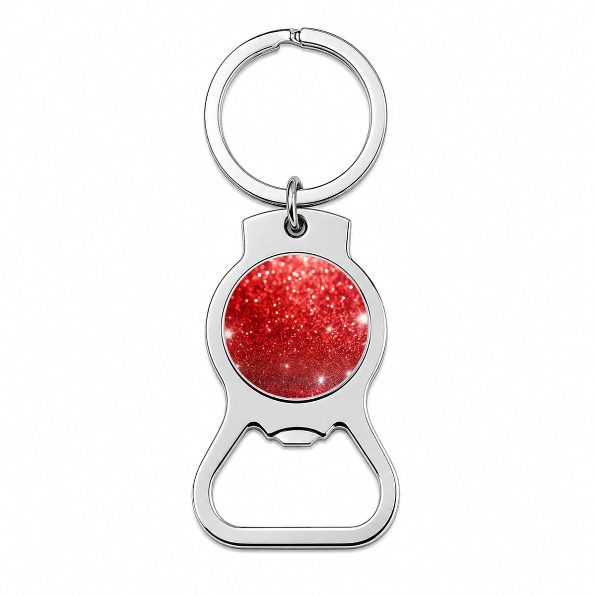 Red Faux Glitter Bottle Opener Keychain