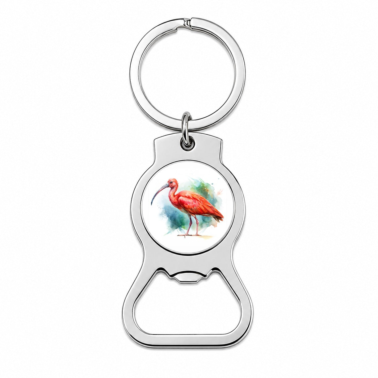Scarlet Ibis Bird Watercolor Bottle Opener Keychain