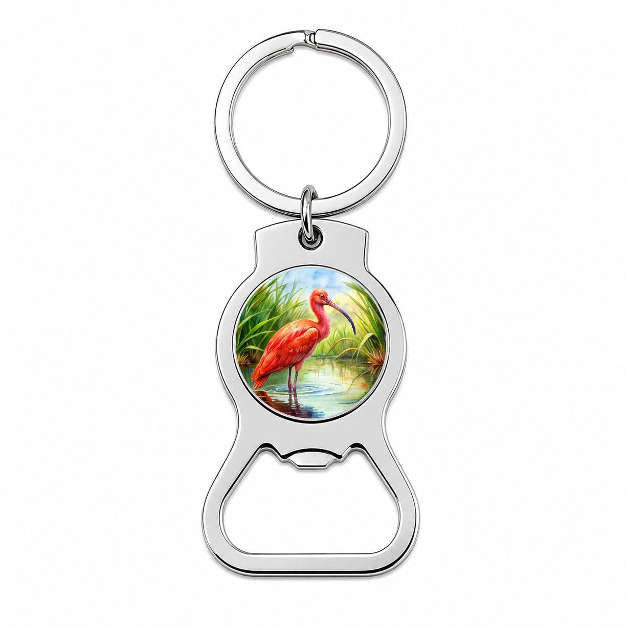 Scarlet Ibis In Marsh Bird Watercolor Bottle Opener Keychain
