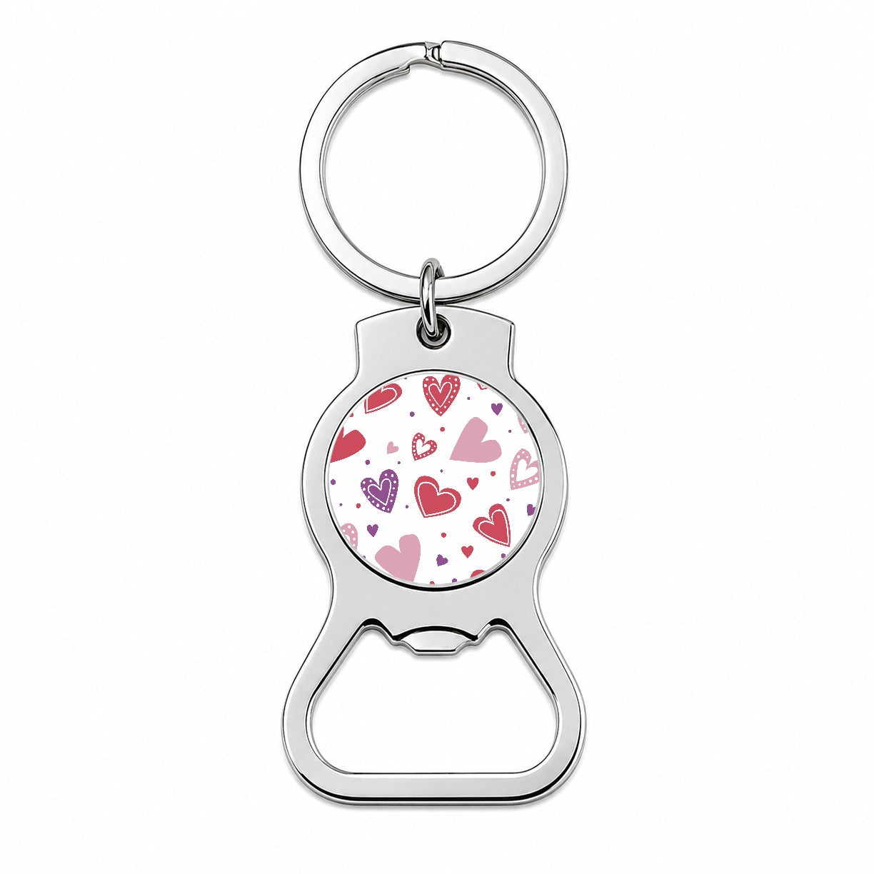 Scattered Hearts Bright Red Pink Purple Love Bottle Opener Keychain