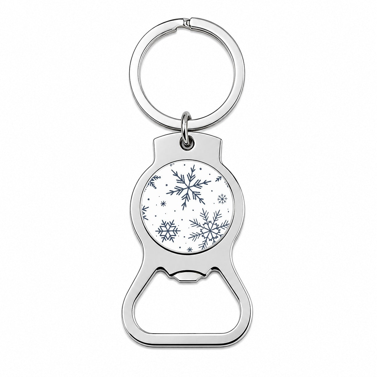 Scattered Snowflakes Winter Christmas Bottle Opener Keychain