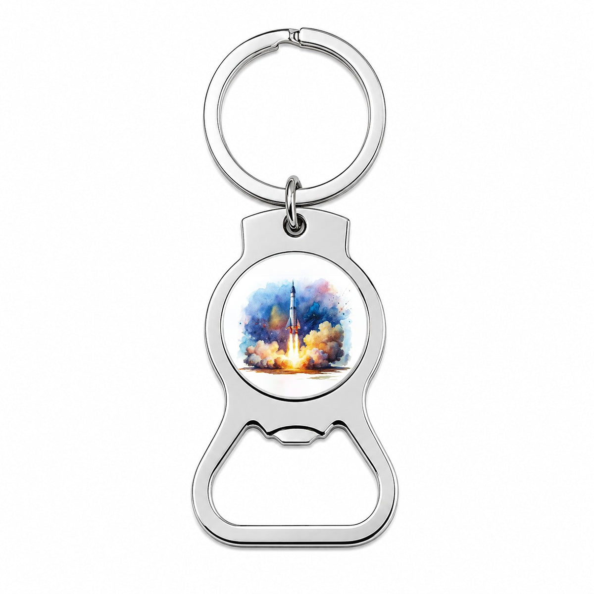 Sci-fi Missile Rocket Launch Watercolor Bottle Opener Keychain
