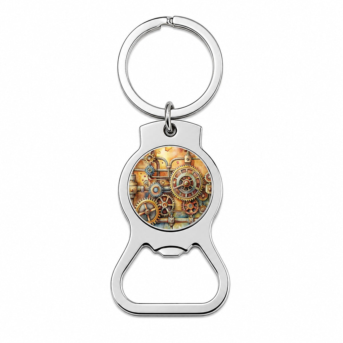 Sci-fi Steampunk Gears And Pipes Watercolor Bottle Opener Keychain