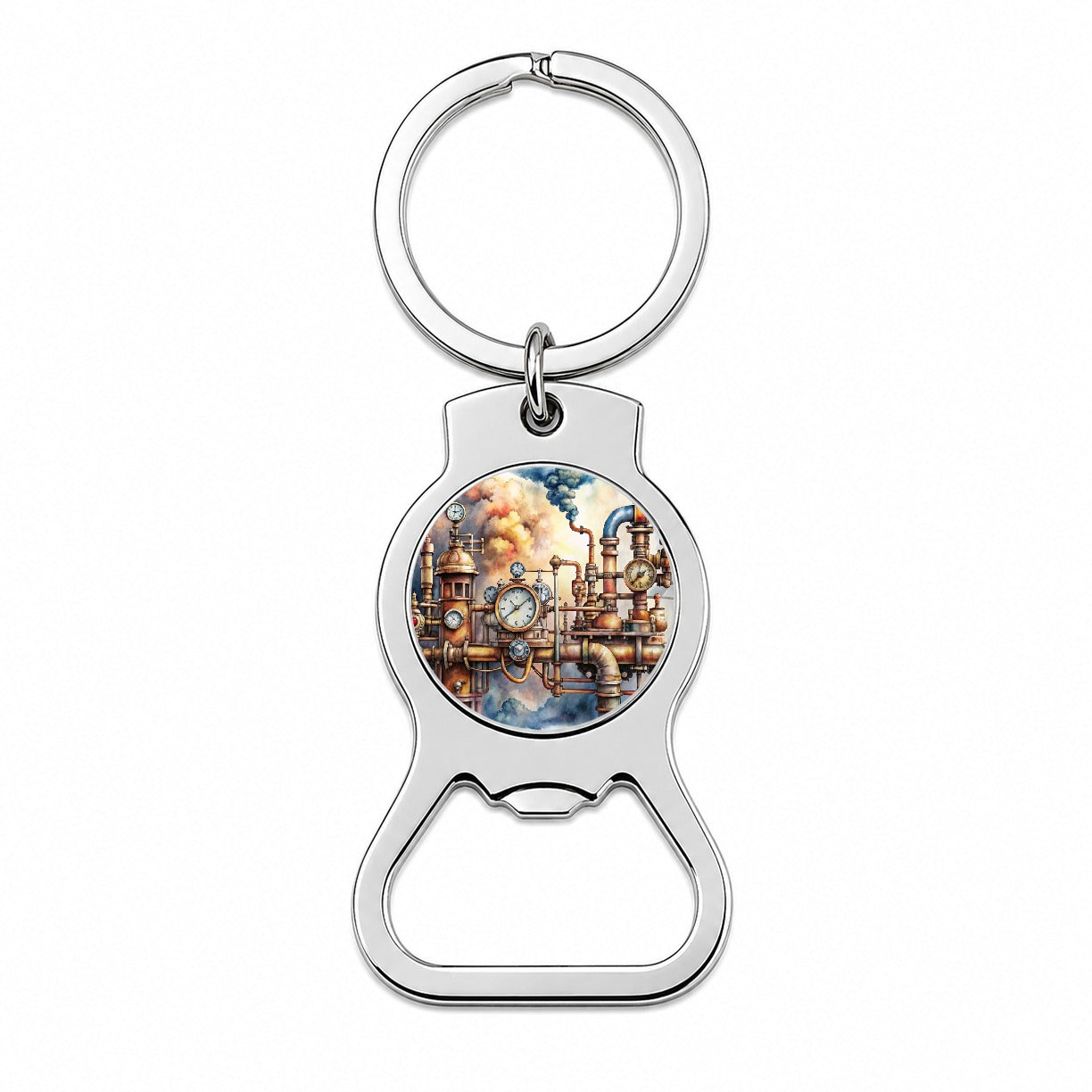 Sci-fi Steampunk Pipes Steam Gauges Watercolor Bottle Opener Keychain