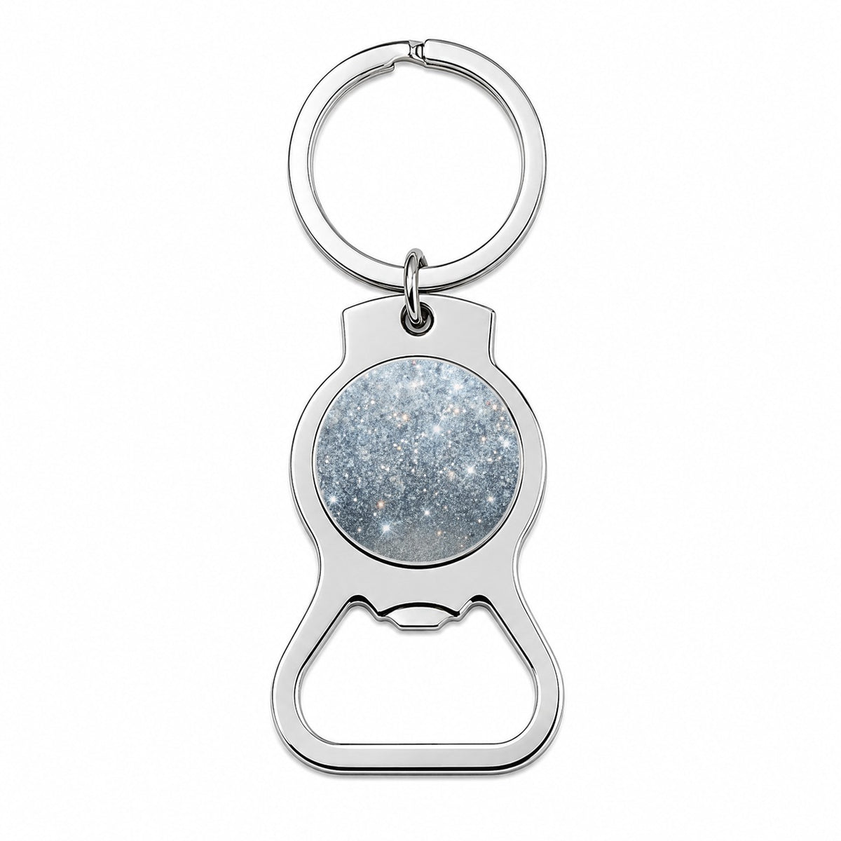 Silver Faux Glitter Bottle Opener Keychain