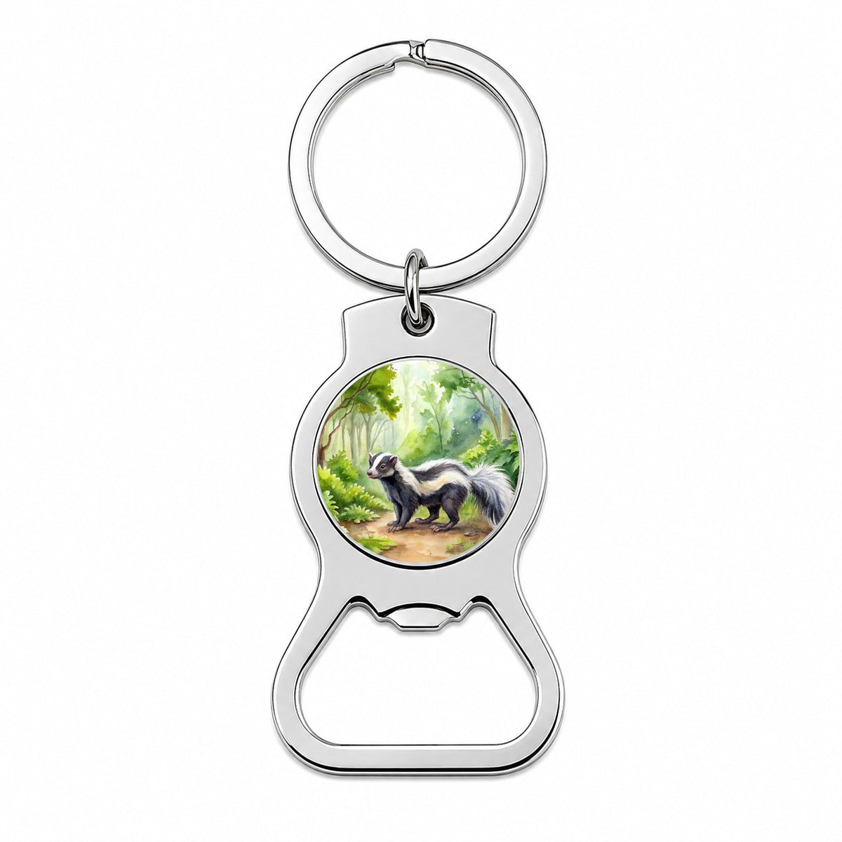 Skunk In The Forest Watercolor Bottle Opener Keychain