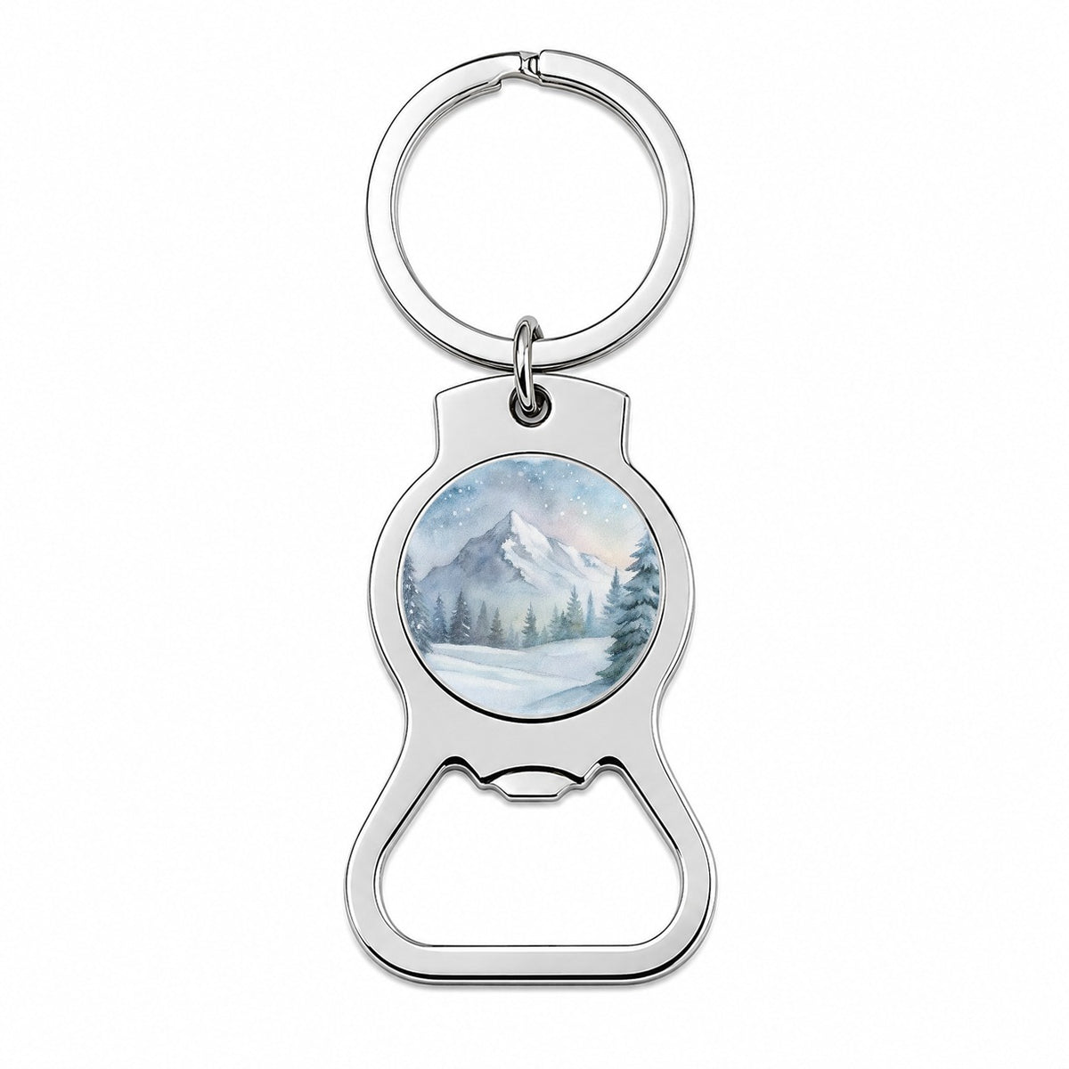 Snowy Wilderness Watercolor Bottle Opener Keychain