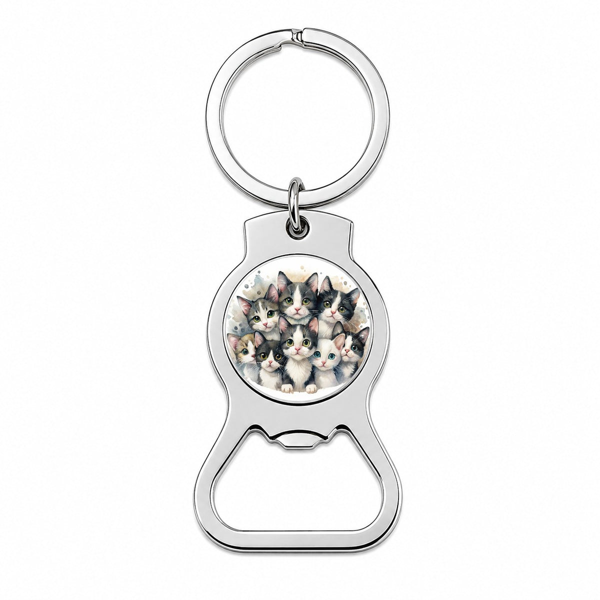 Sweet Black And White Cats Bottle Opener Keychain