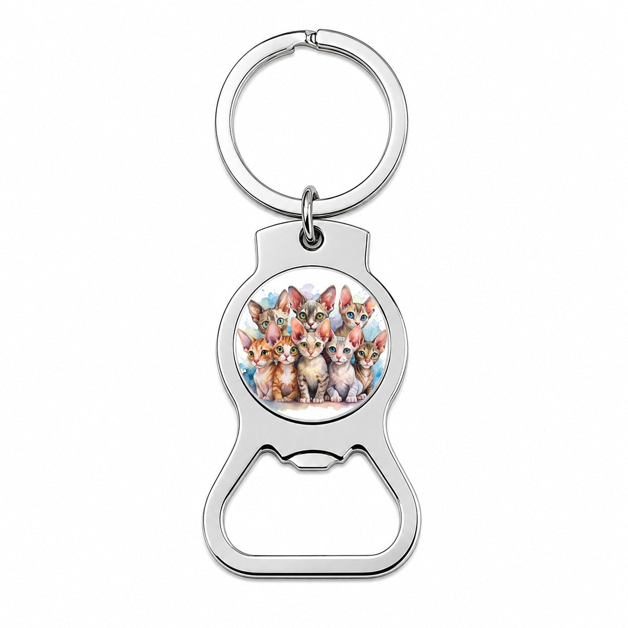 Sweet Devon Rex Cats Bottle Opener Keychain