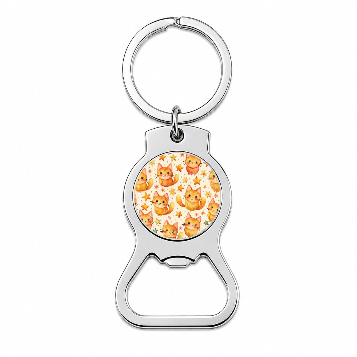 Sweet Orange Cats Yellow Stars Bottle Opener Keychain