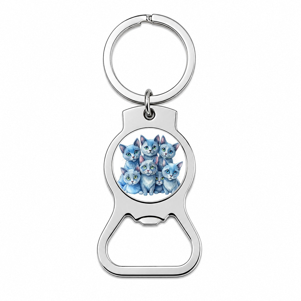 Sweet Russian Blue Cats Bottle Opener Keychain