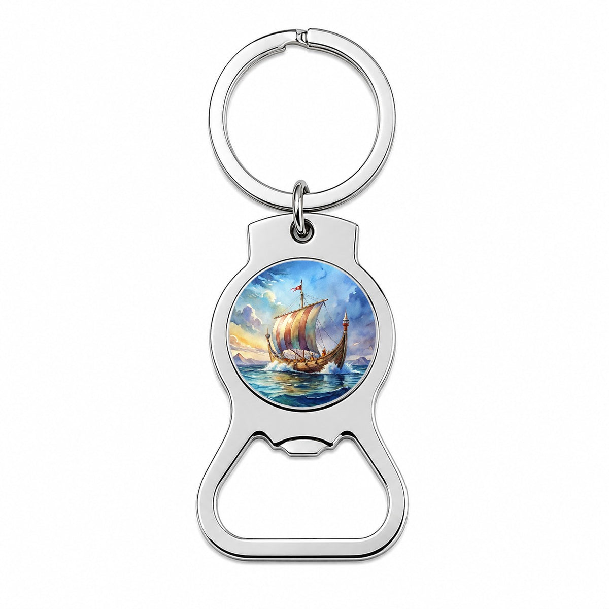 Viking Ship On The Ocean Watercolor Bottle Opener Keychain