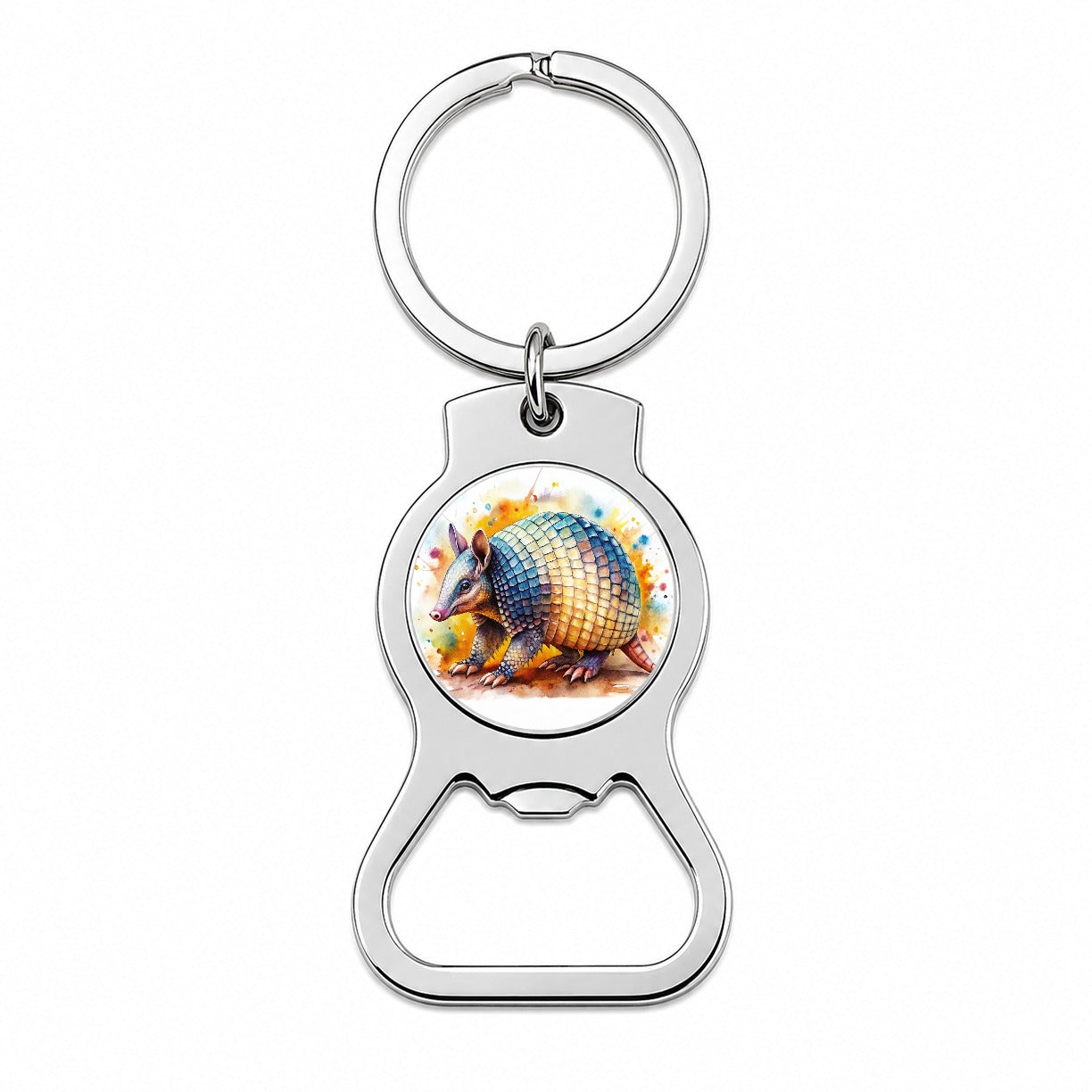 Armadillo Watercolor Bottle Opener Keychain
