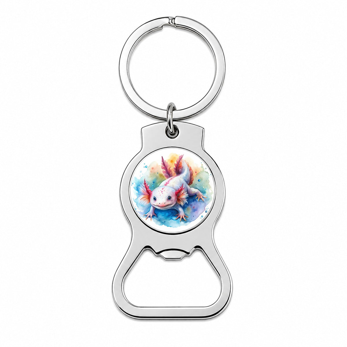 Axolotl Watercolor Bottle Opener Keychain