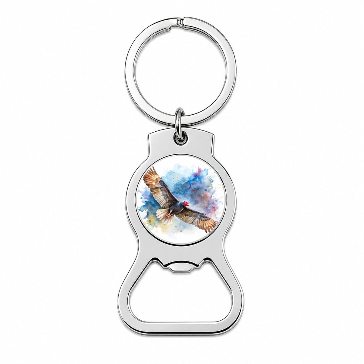 Black Turkey Vulture In Flight Watercolor Bottle Opener Keychain