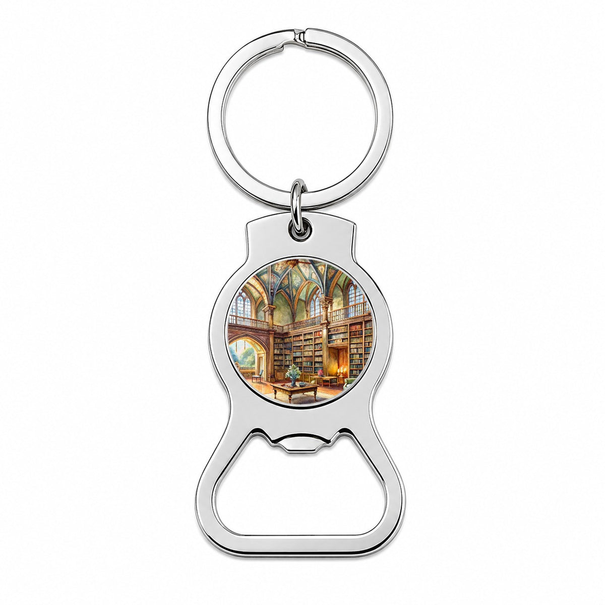 Castle Library Books Reading Watercolor Bottle Opener Keychain