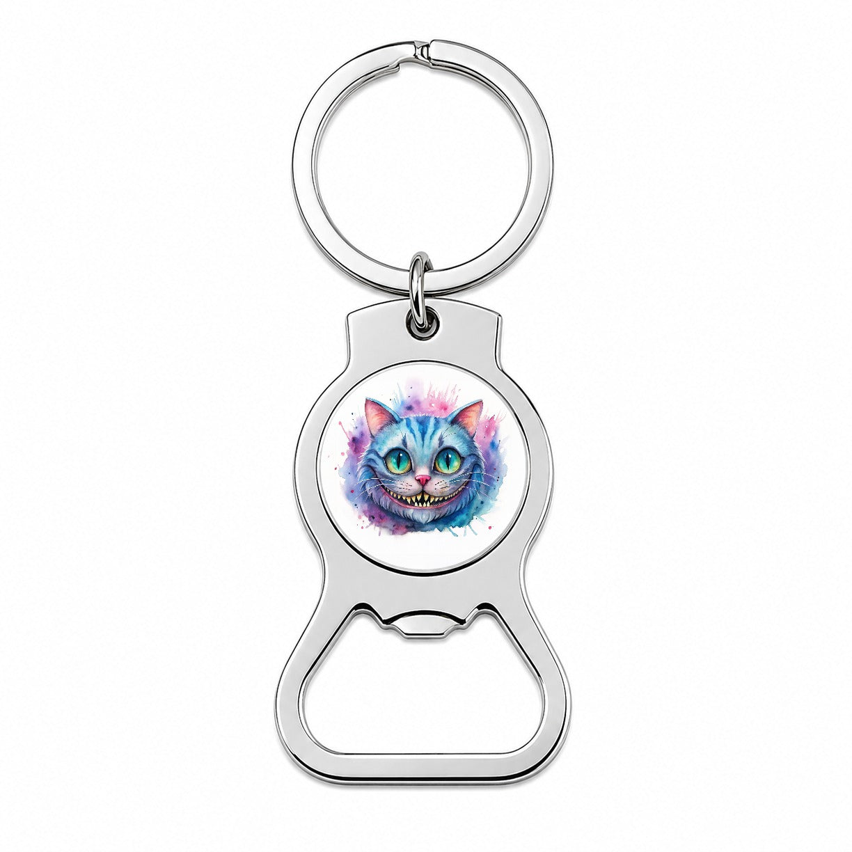 Cheshire Cat Alice in Wonderland Watercolor Bottle Opener Keychain