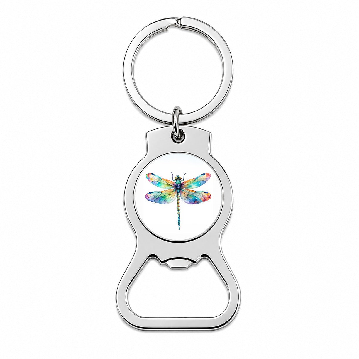 Dragonfly Rainbow Watercolor Bottle Opener Keychain
