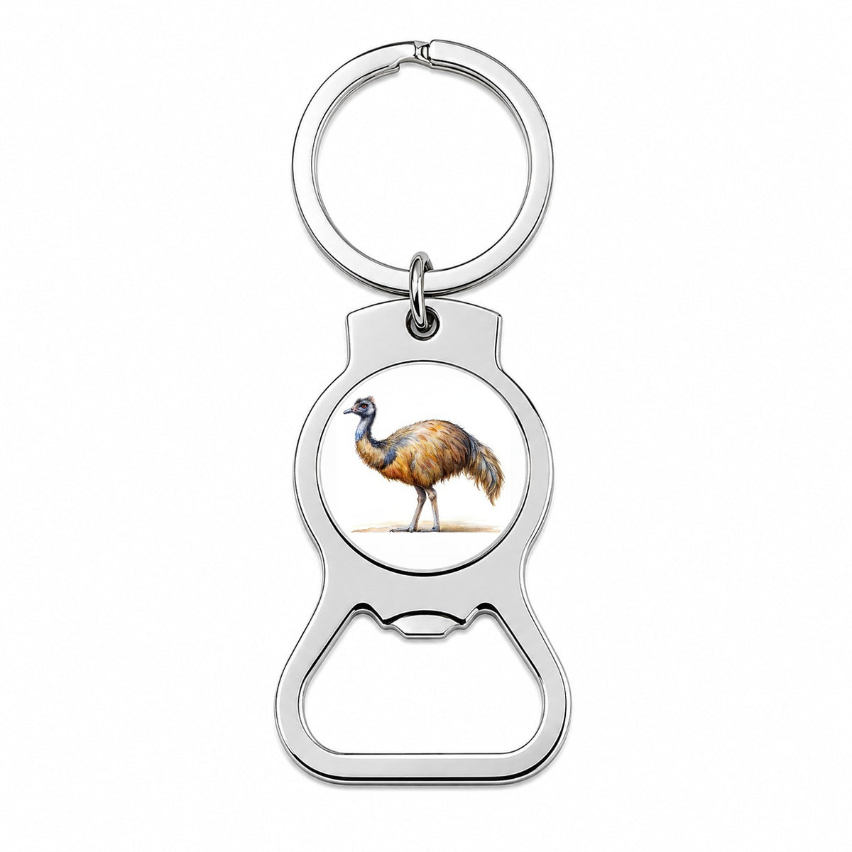 Emu Standing Watercolor Bottle Opener Keychain