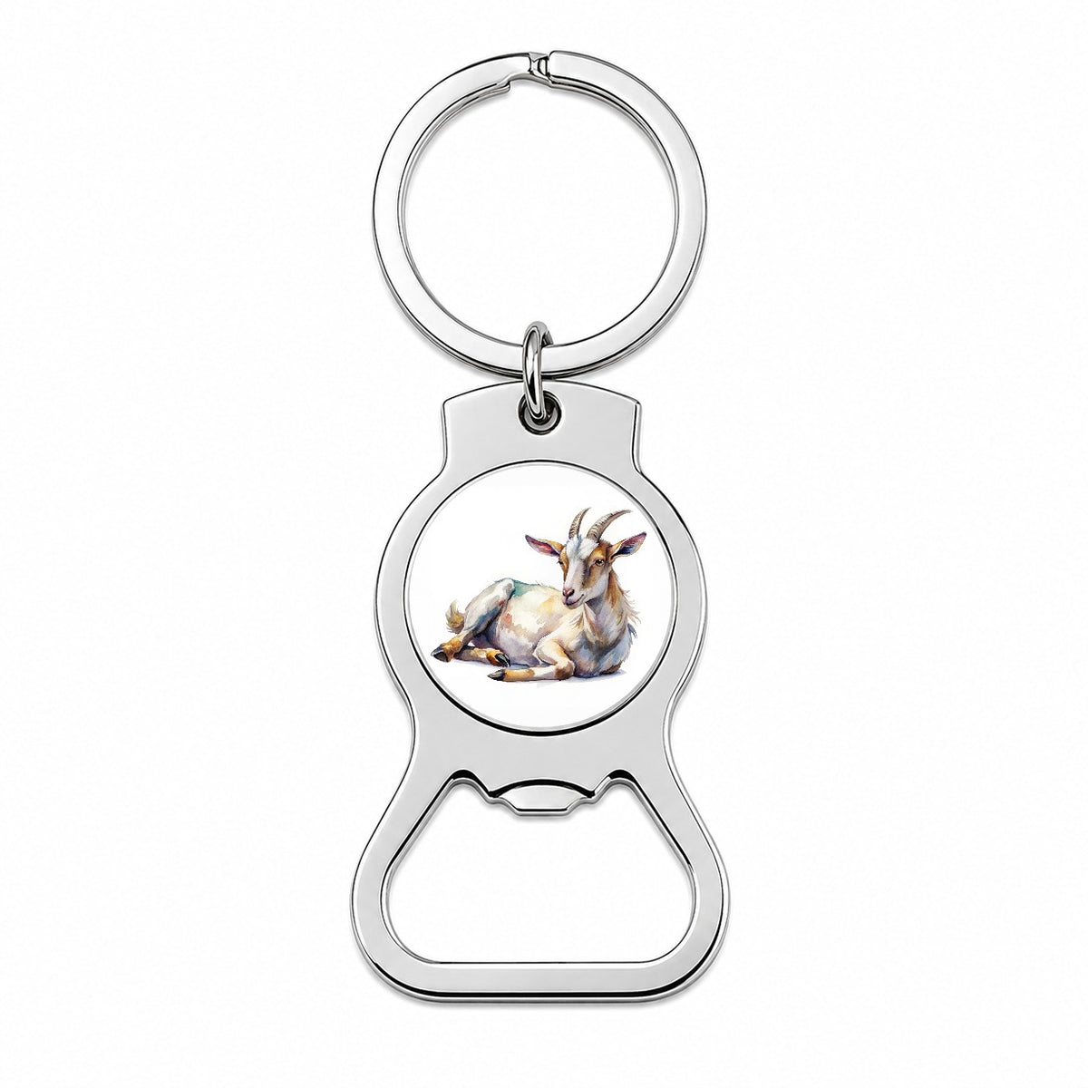Fainting Goat Lying On Its Side Watercolor Bottle Opener Keychain