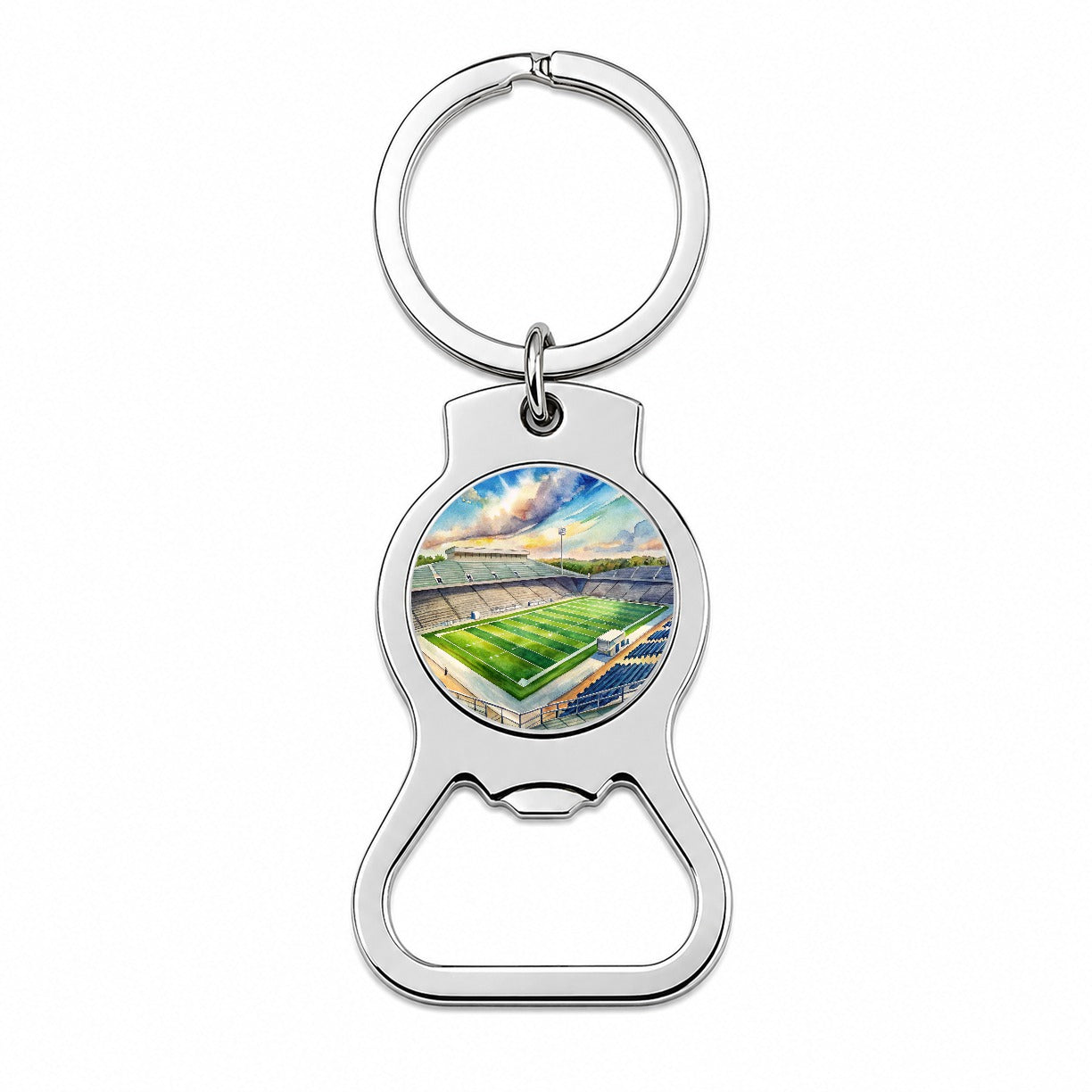 Football Game Field As Seen From Stadium Stands Watercolor Bottle Opener Keychain