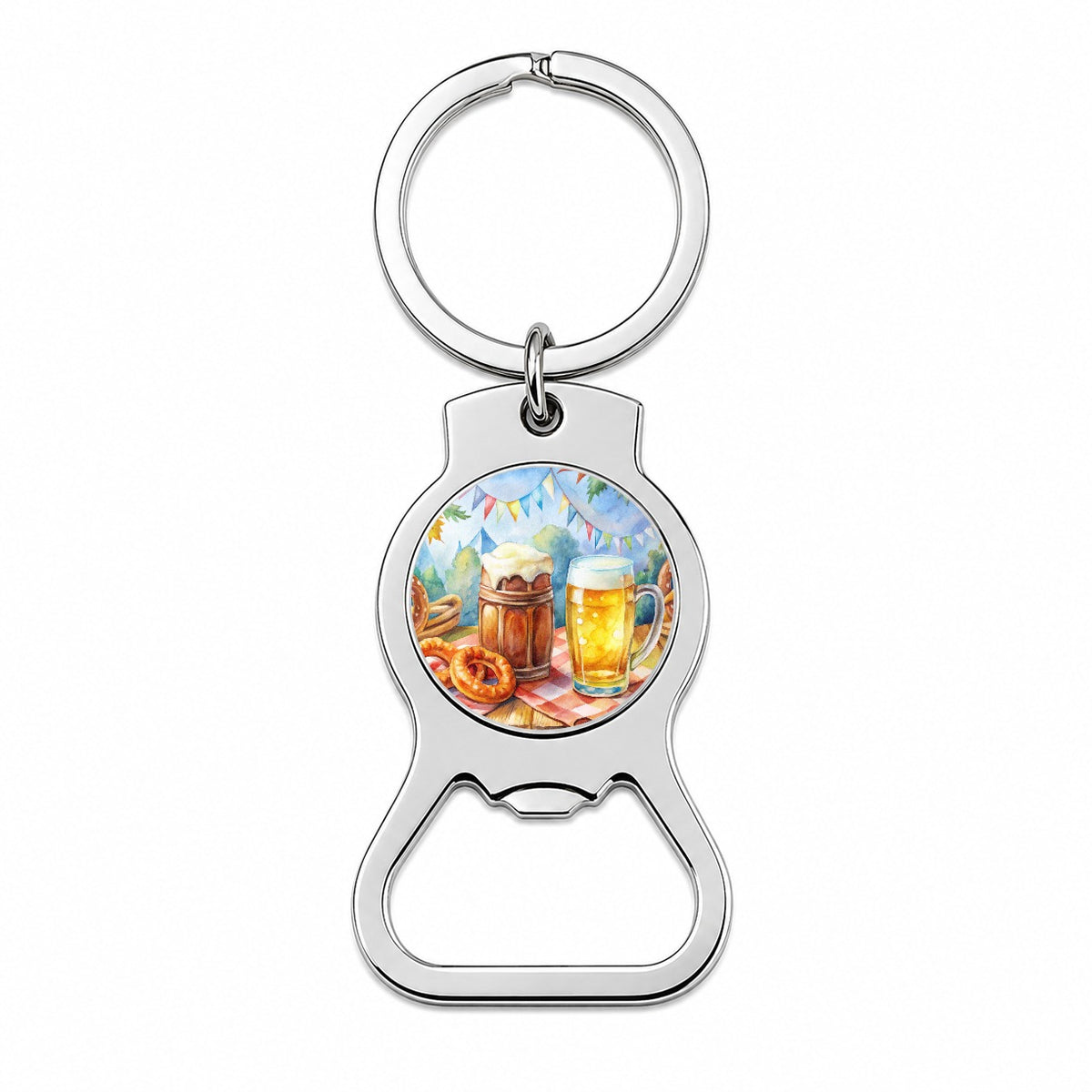 German Oktoberfest Beer Pretzel Watercolor Bottle Opener Keychain