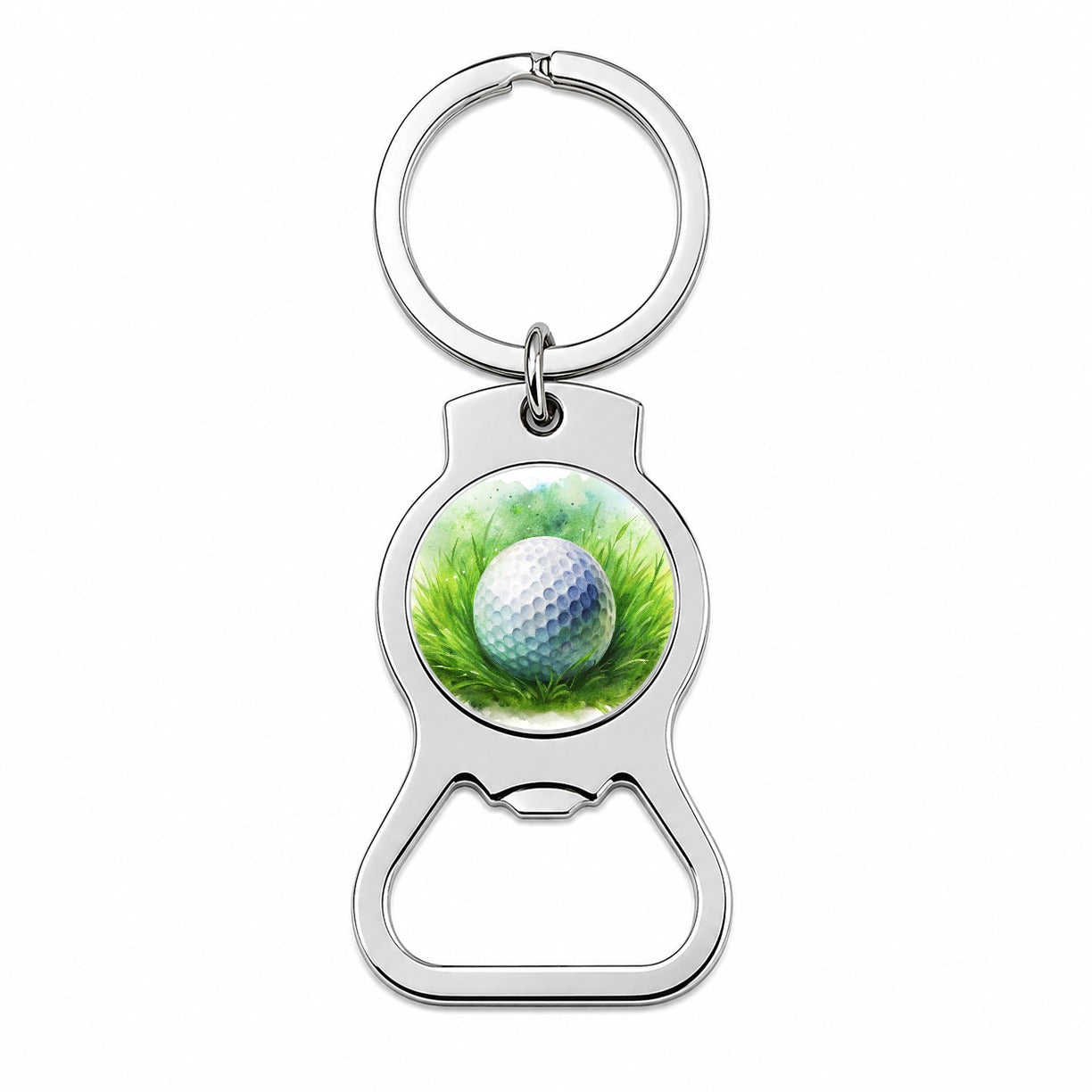 Golf Ball On Grass Watercolor Bottle Opener Keychain