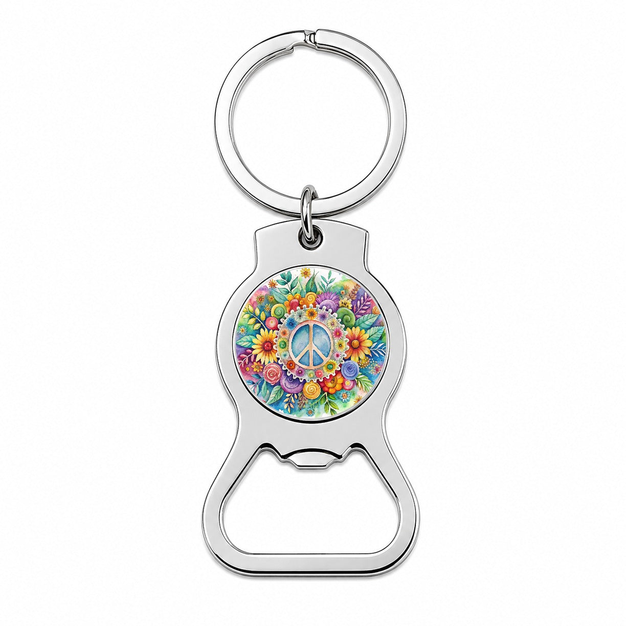 Hippie Peace Symbol Watercolor Bottle Opener Keychain
